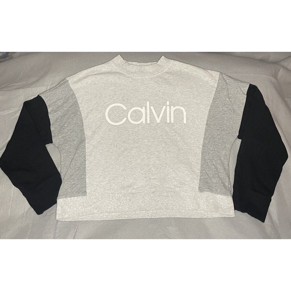 CALVIN KLEIN Crewneck Cropped Short Jumper Sweatshirt Grey & Black Women’s XXL